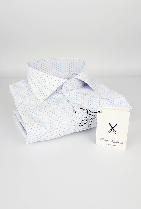 Camicia Uomo Manica lunga in cotone slim fit Fantasia - BIANCO/ CELESTE
