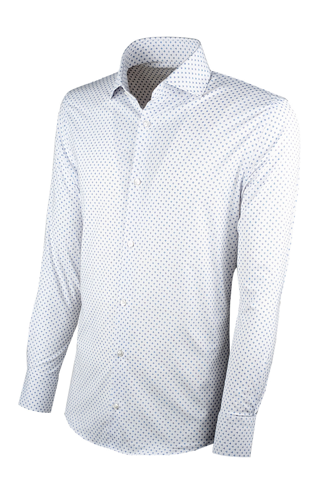 Camicia Uomo Manica lunga in cotone slim fit Fantasia - BIANCO/ AZZURRO
