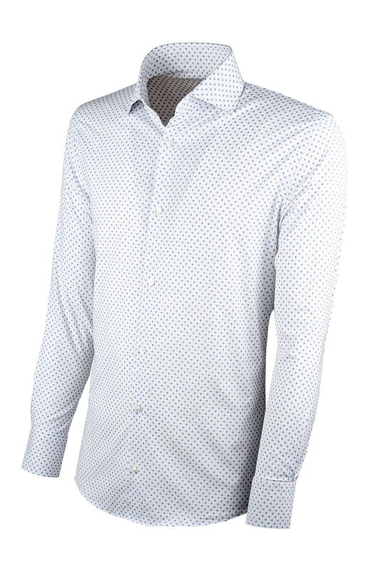 Camicia Uomo Manica lunga in cotone slim fit Fantasia - BIANCO/ AZZURRO