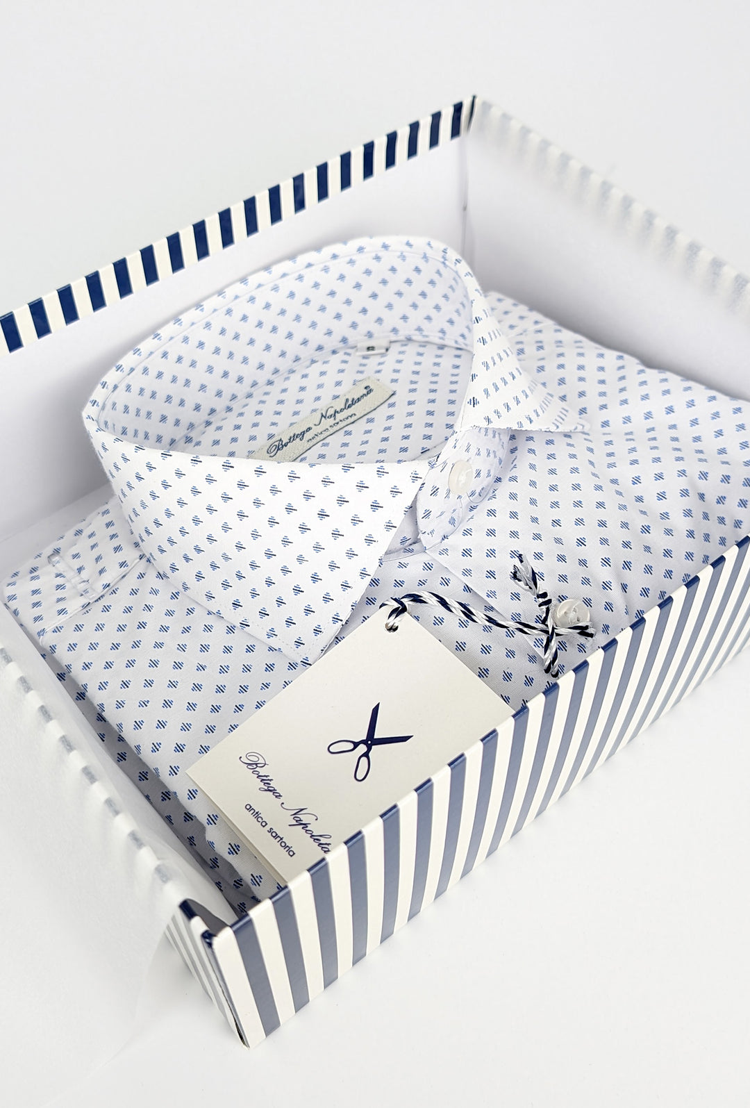 Camicia Uomo Manica lunga in cotone slim fit Fantasia - BIANCO/ AZZURRO