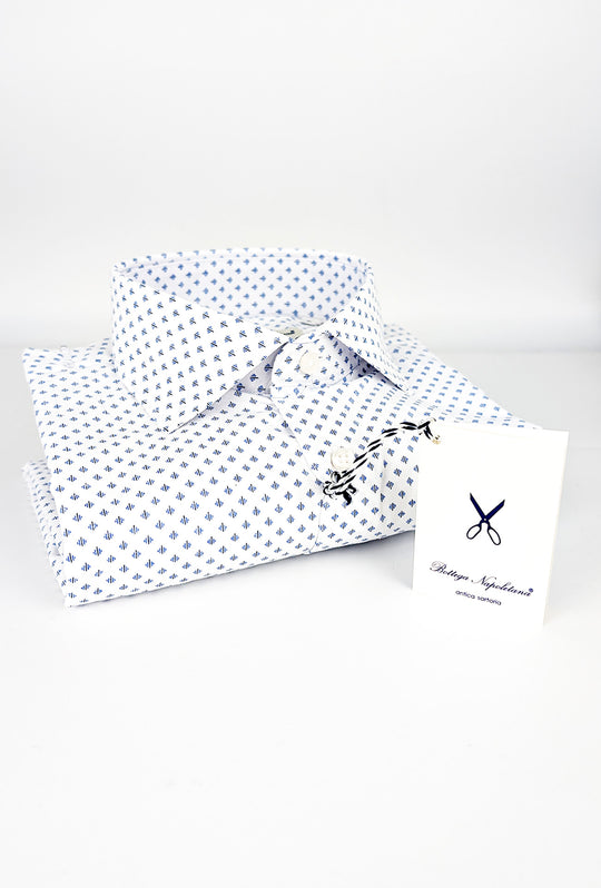 Camicia Uomo Manica lunga in cotone slim fit Fantasia - BIANCO/ AZZURRO