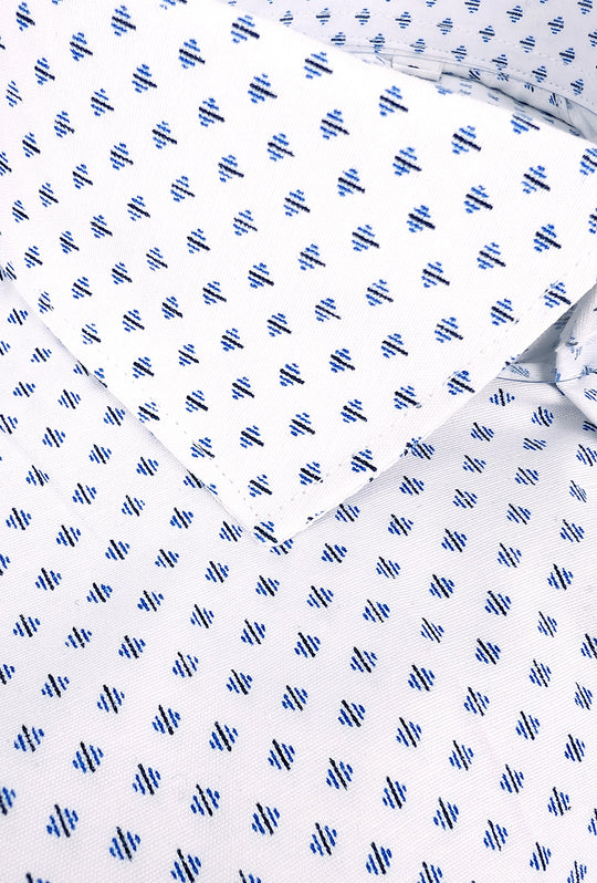 Camicia Uomo Manica lunga in cotone slim fit Fantasia - BIANCO/ AZZURRO