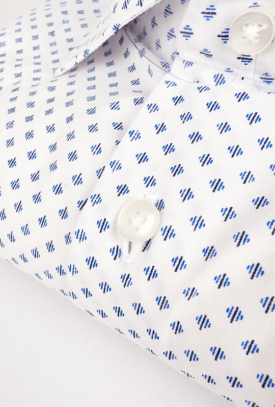 Camicia Uomo Manica lunga in cotone slim fit Fantasia - BIANCO/ AZZURRO