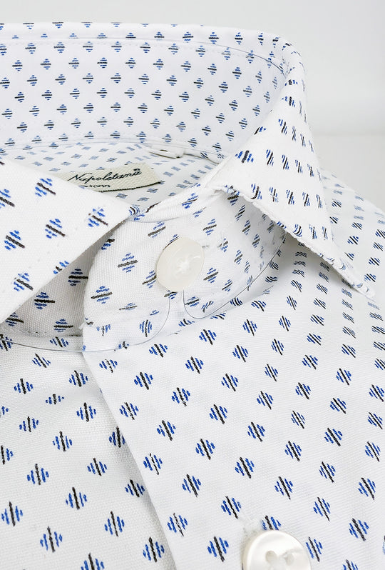 Camicia Uomo Manica lunga in cotone slim fit Fantasia - BIANCO/ AZZURRO