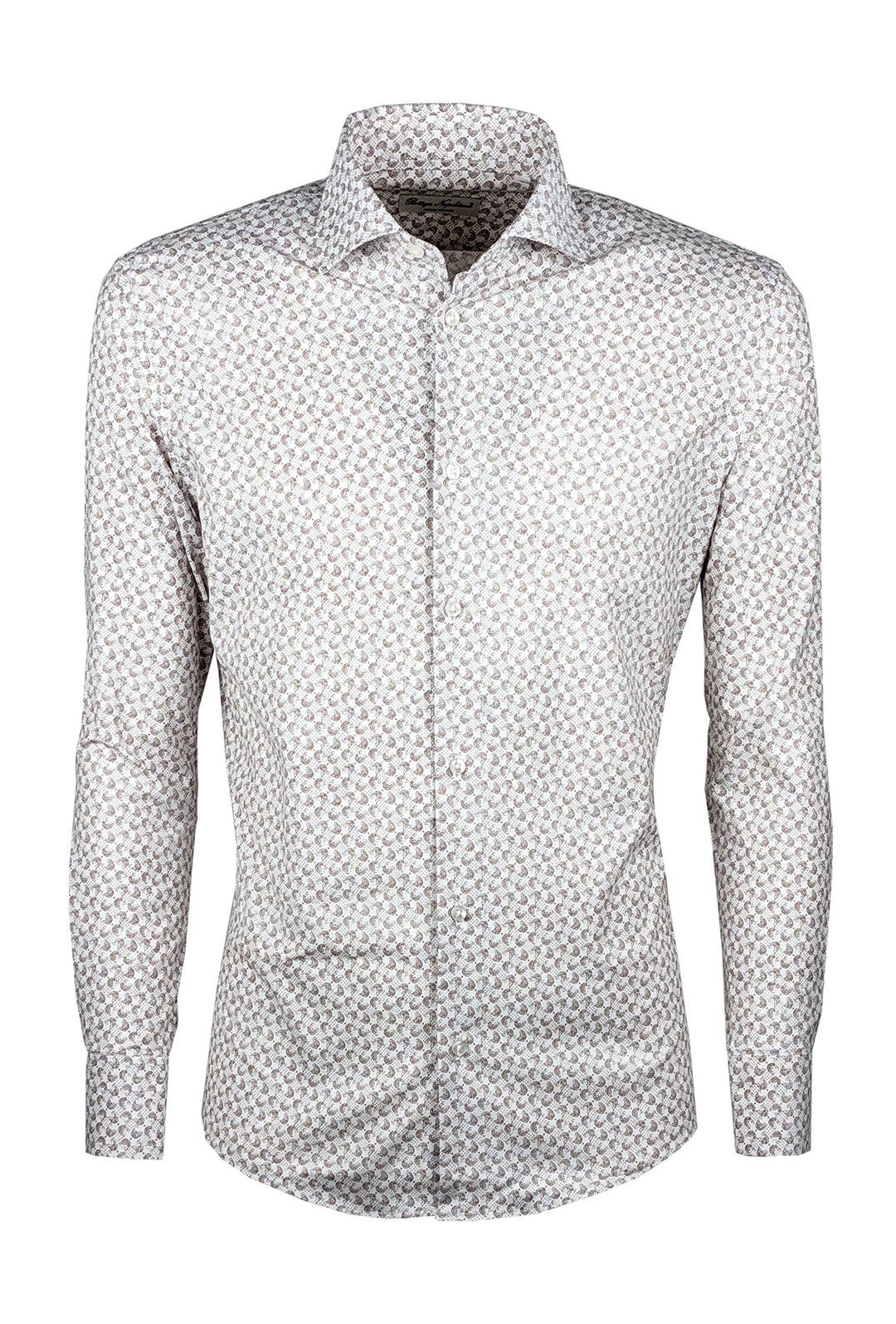 Camicia Uomo Manica lunga in cotone slim fit Fantasia - BEIGE/ BIANCO