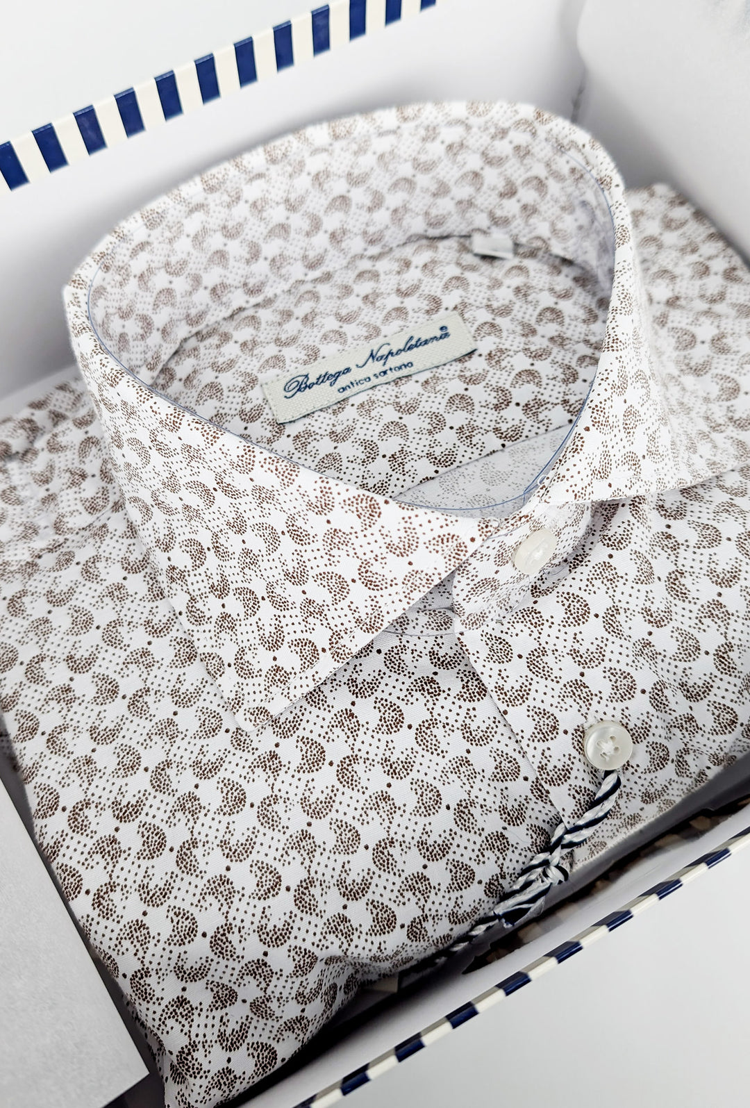 Camicia Uomo Manica lunga in cotone slim fit Fantasia - BEIGE/ BIANCO