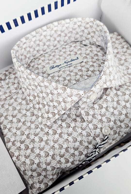 Camicia Uomo Manica lunga in cotone slim fit Fantasia - BEIGE/ BIANCO