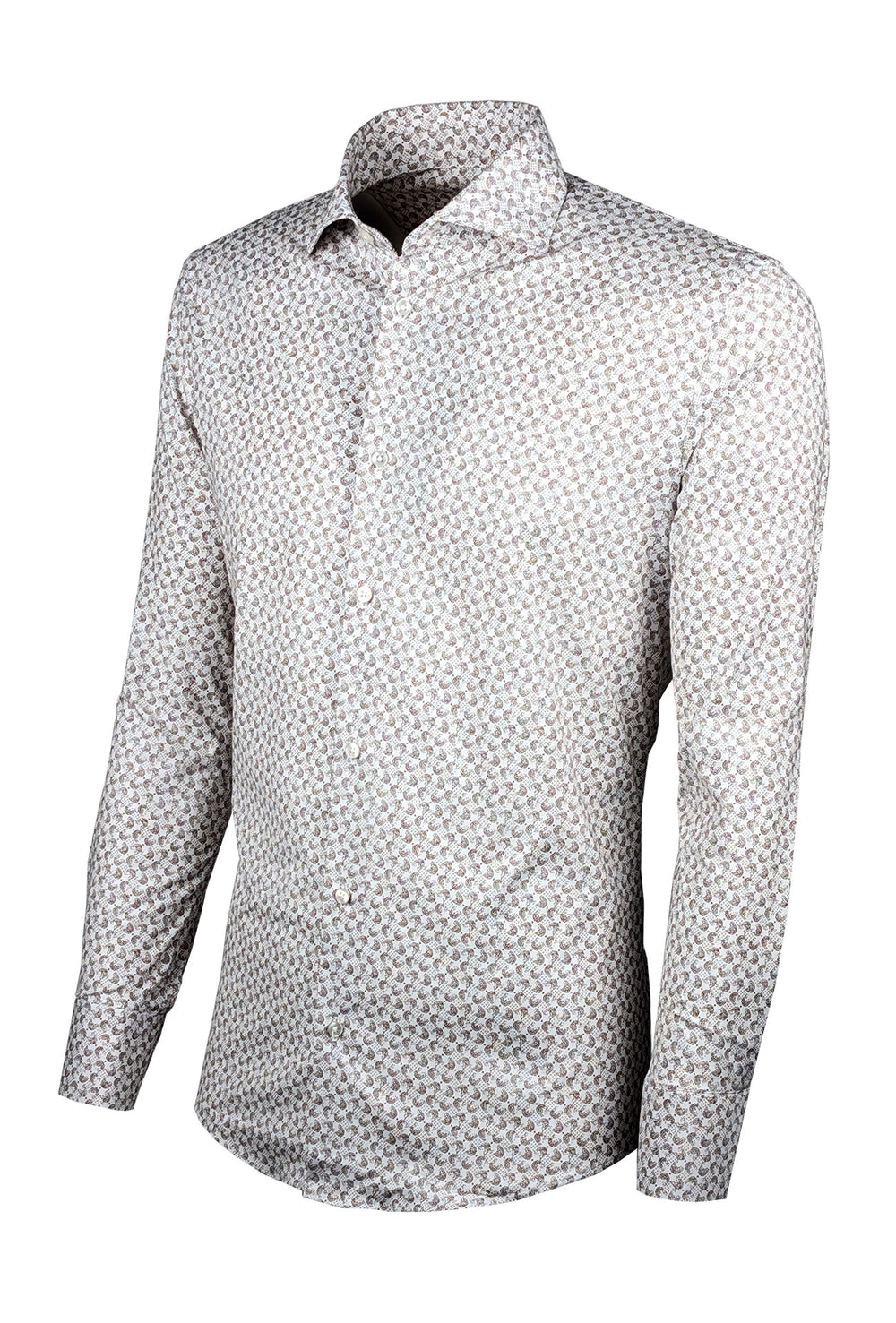 Camicia Uomo Manica lunga in cotone slim fit Fantasia - BEIGE/ BIANCO