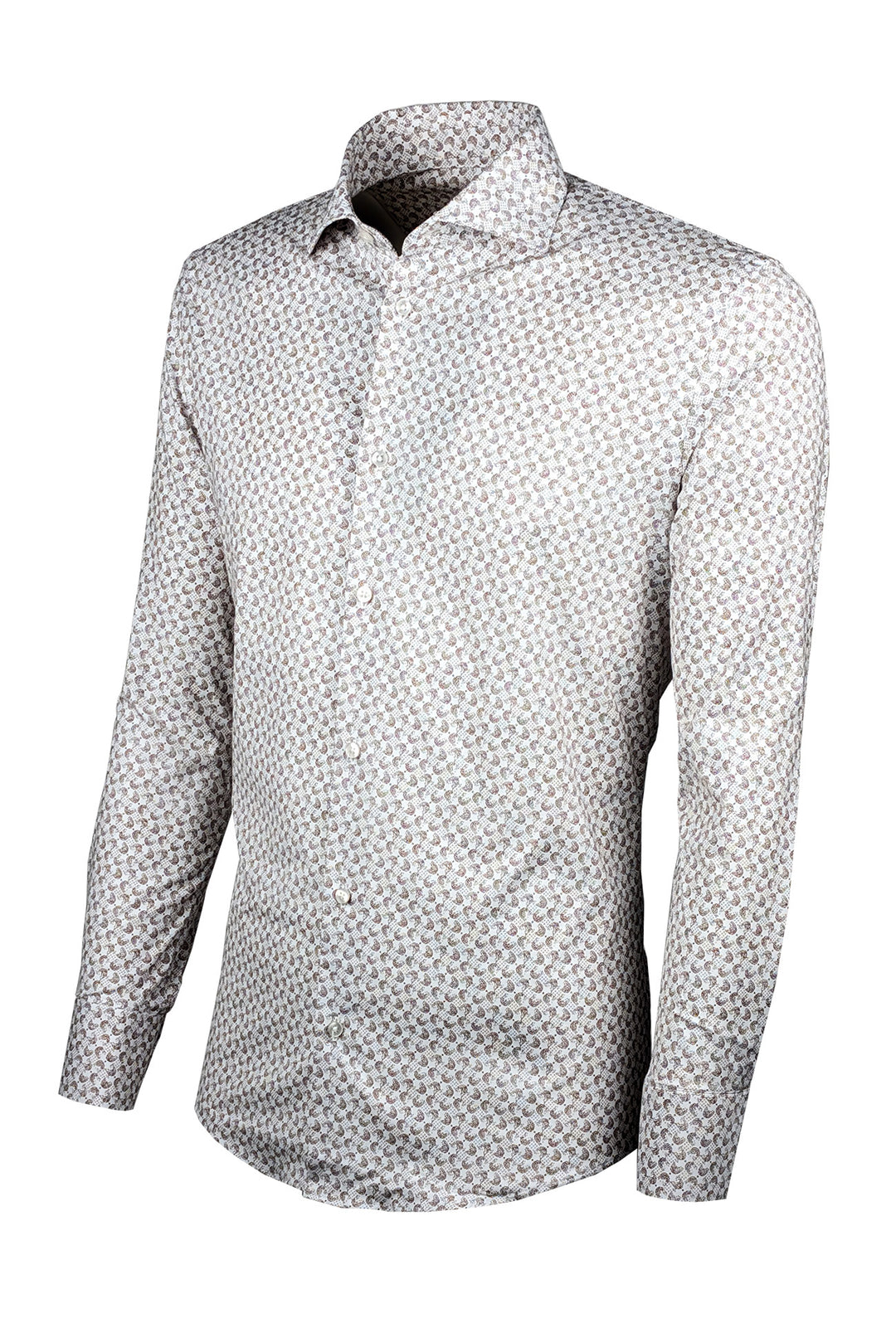 Camicia Uomo Manica lunga in cotone slim fit Fantasia - BEIGE/ BIANCO