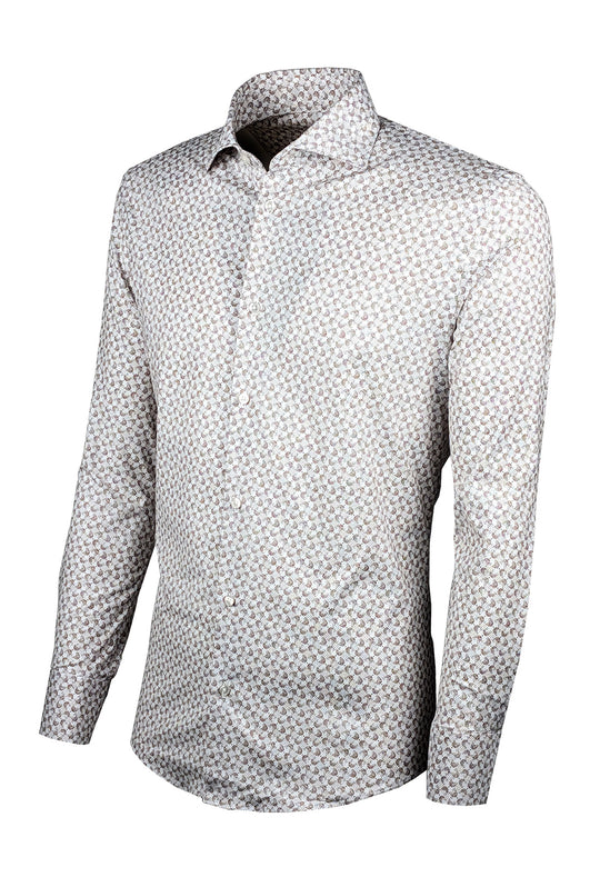 Camicia Uomo Manica lunga in cotone slim fit Fantasia - BEIGE/ BIANCO