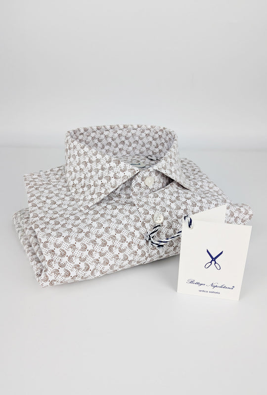 Camicia Uomo Manica lunga in cotone slim fit Fantasia - BEIGE/ BIANCO