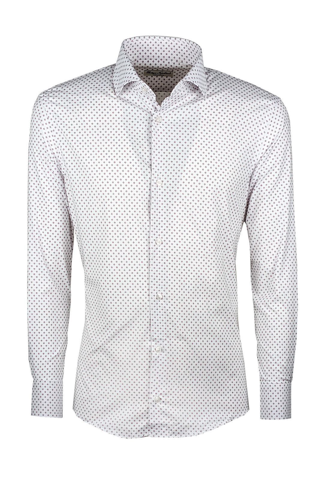 Camicia Uomo Manica lunga in cotone slim fit Fantasia - BIANCO/ BORDEAUX