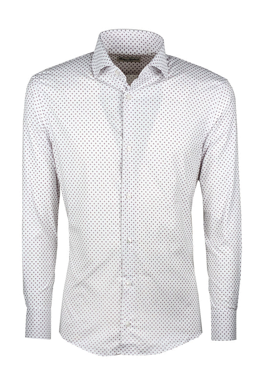 Camicia Uomo Manica lunga in cotone slim fit Fantasia - BIANCO/ BORDEAUX