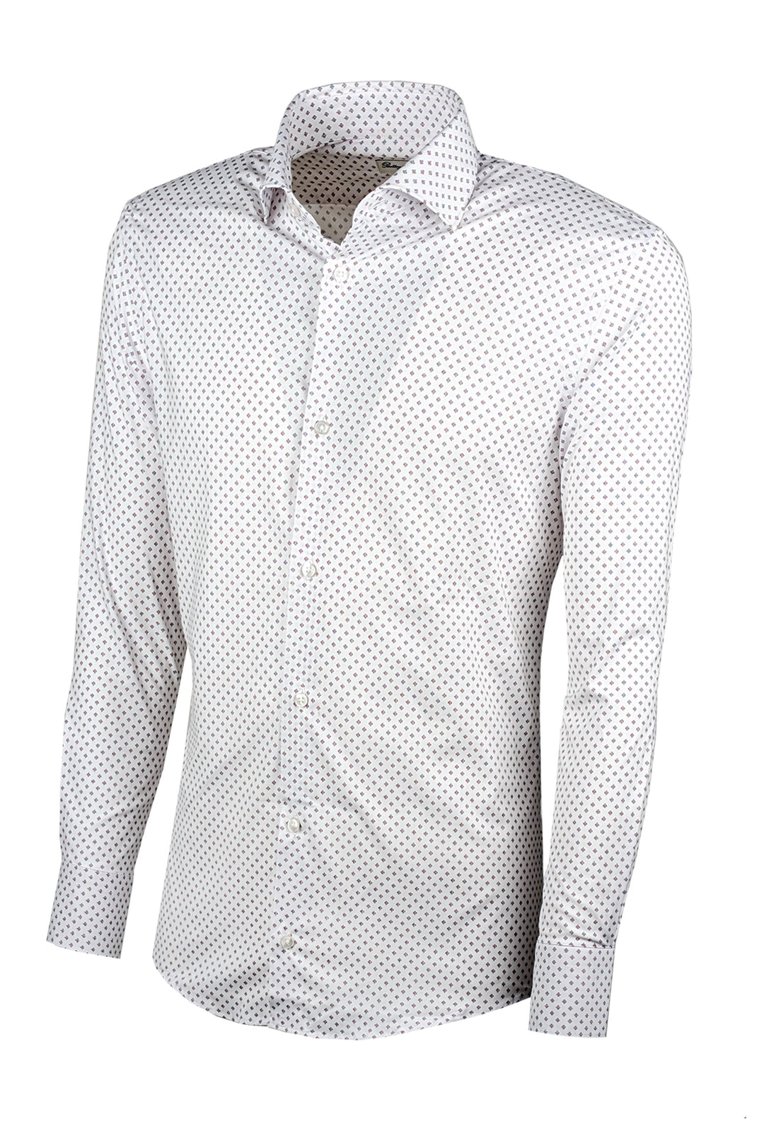 Camicia Uomo Manica lunga in cotone slim fit Fantasia - BIANCO/ BORDEAUX