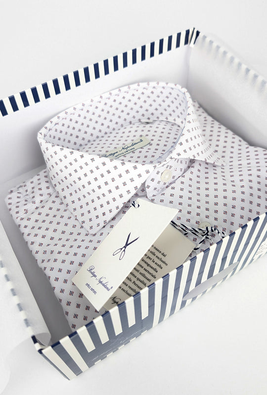 Camicia Uomo Manica lunga in cotone slim fit Fantasia - BIANCO/ BORDEAUX