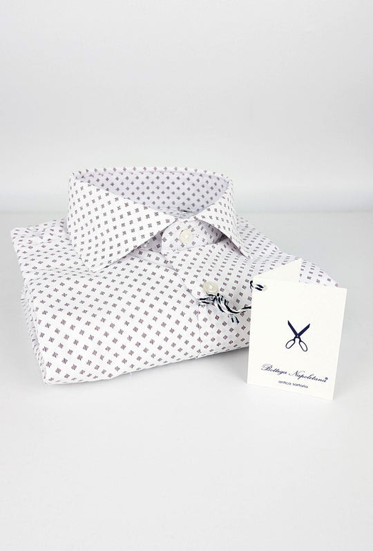 Camicia Uomo Manica lunga in cotone slim fit Fantasia - BIANCO/ BORDEAUX