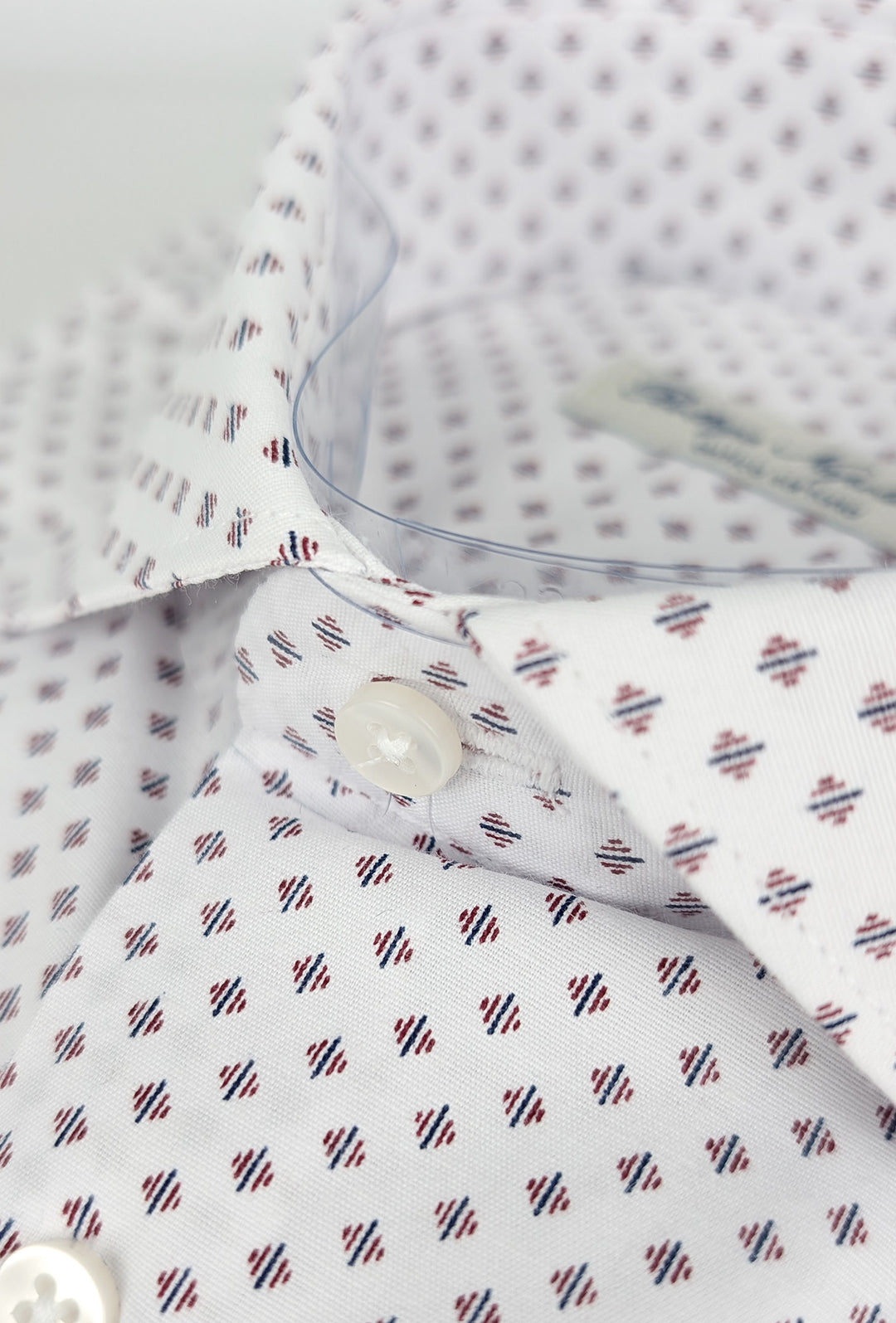 Camicia Uomo Manica lunga in cotone slim fit Fantasia - BIANCO/ BORDEAUX