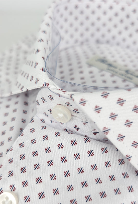 Camicia Uomo Manica lunga in cotone slim fit Fantasia - BIANCO/ BORDEAUX