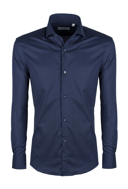Camicia Uomo Manica lunga in cotone slim fit tinta Unita - BLU