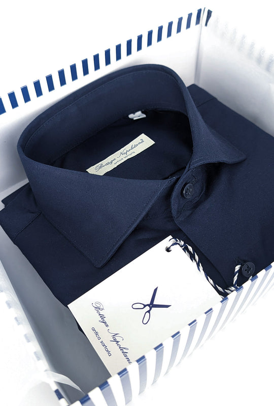 Camicia Uomo Manica lunga in cotone slim fit tinta Unita - BLU