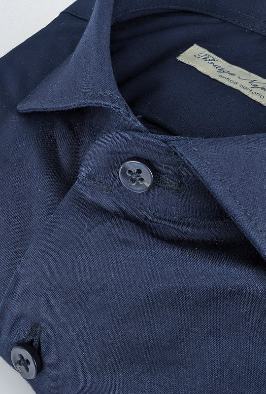 Camicia Uomo Manica lunga in cotone slim fit tinta Unita - BLU