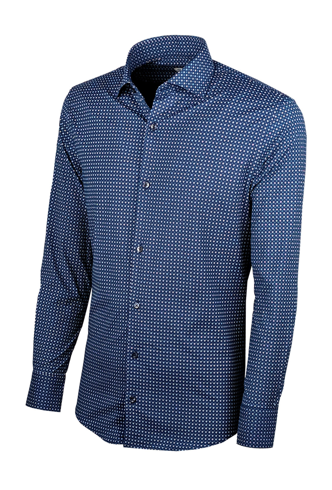 Camicia Uomo Manica lunga in cotone Fantasia geometrica - BLU