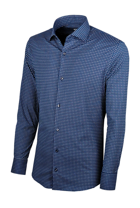 Camicia Uomo Manica lunga in cotone Fantasia geometrica - BLU