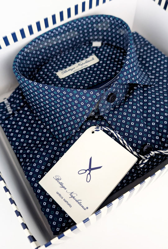 Camicia Uomo Manica lunga in cotone Fantasia geometrica - BLU