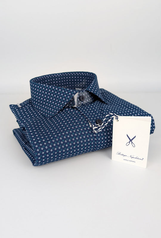 Camicia Uomo Manica lunga in cotone Fantasia geometrica - BLU