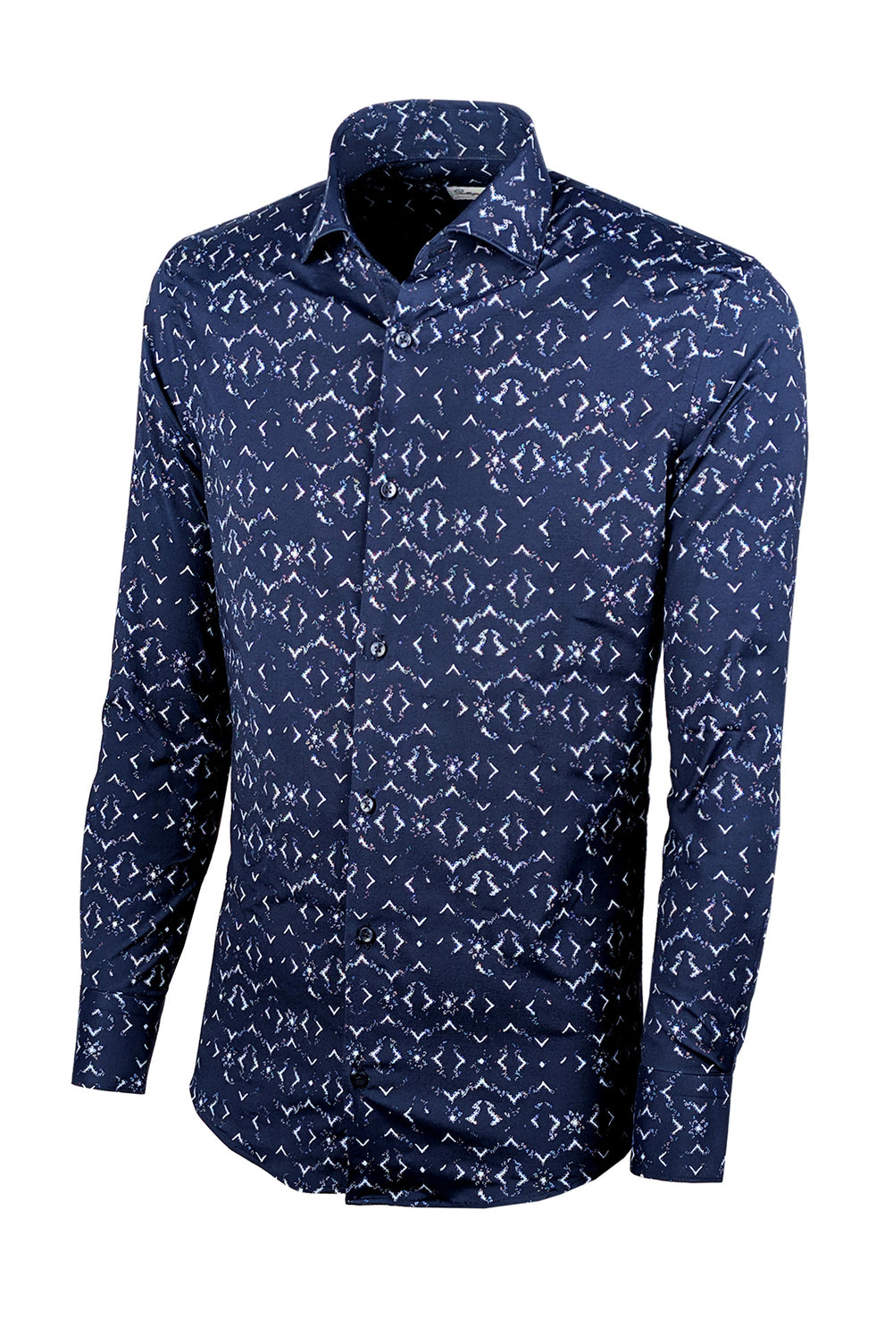 Camicia Uomo Manica lunga in cotone slim fit Fantasia - BLU