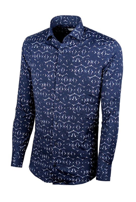 Camicia Uomo Manica lunga in cotone slim fit Fantasia - BLU