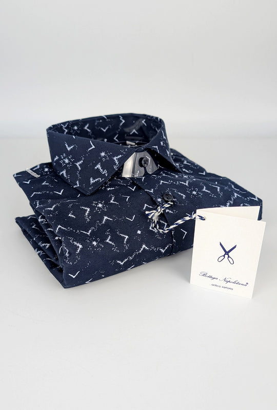 Camicia Uomo Manica lunga in cotone slim fit Fantasia - BLU