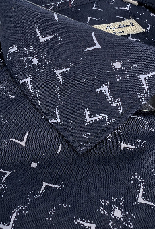 Camicia Uomo Manica lunga in cotone slim fit Fantasia - BLU