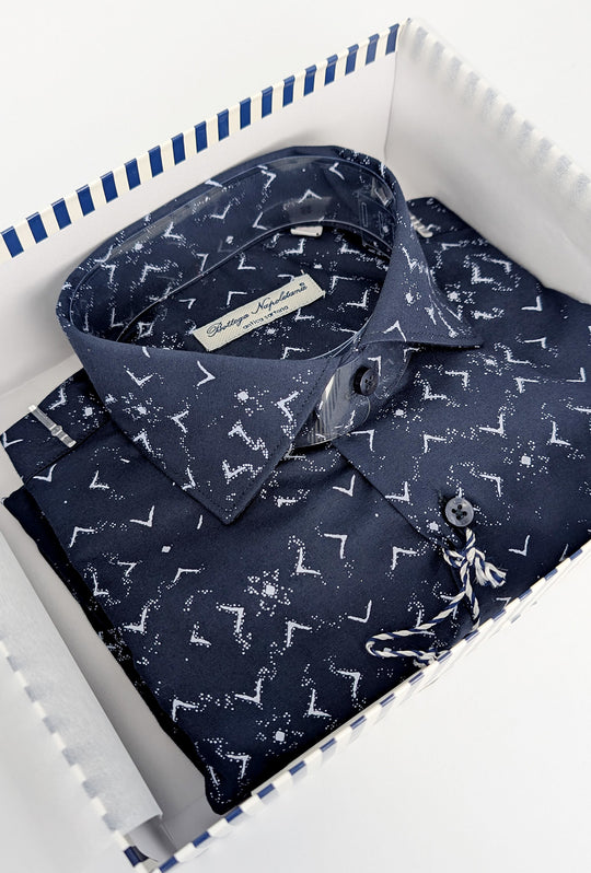 Camicia Uomo Manica lunga in cotone slim fit Fantasia - BLU