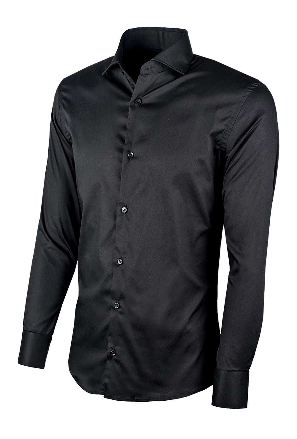 Camicia Uomo Manica lunga in cotone slim fit tinta Unita - NERO