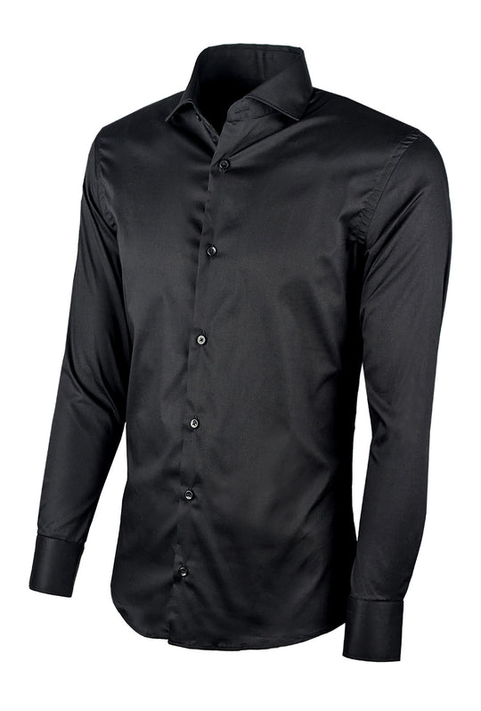 Camicia Uomo Manica lunga in cotone slim fit tinta Unita - NERO