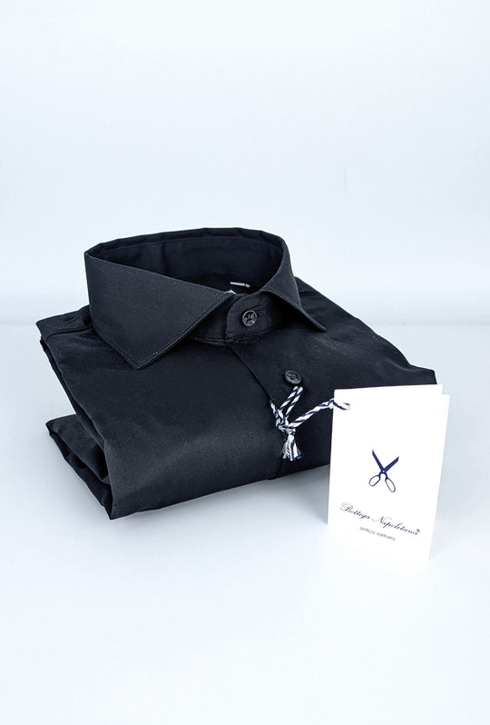 Camicia Uomo Manica lunga in cotone slim fit tinta Unita - NERO