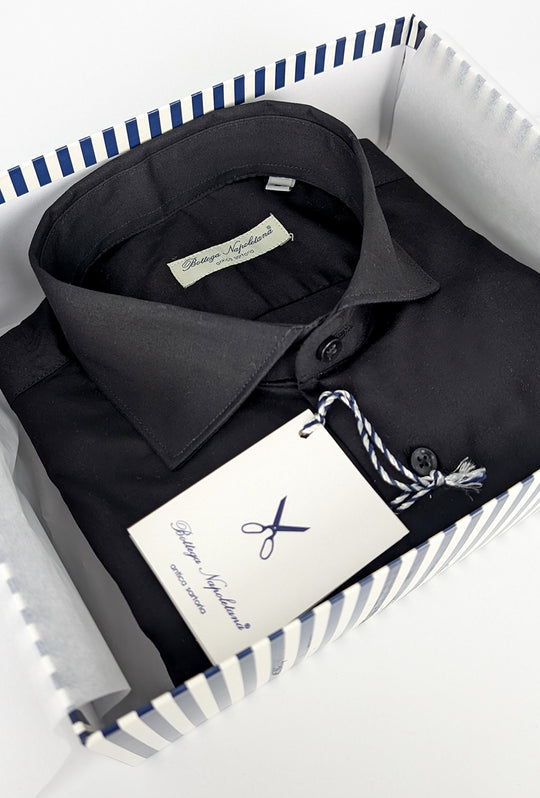 Camicia Uomo Manica lunga in cotone slim fit tinta Unita - NERO