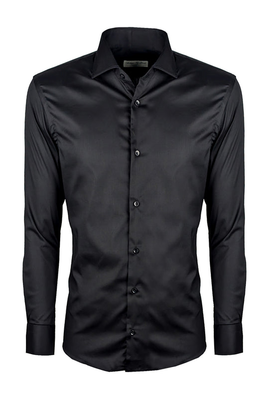Camicia Uomo Manica lunga in cotone slim fit tinta Unita - NERO