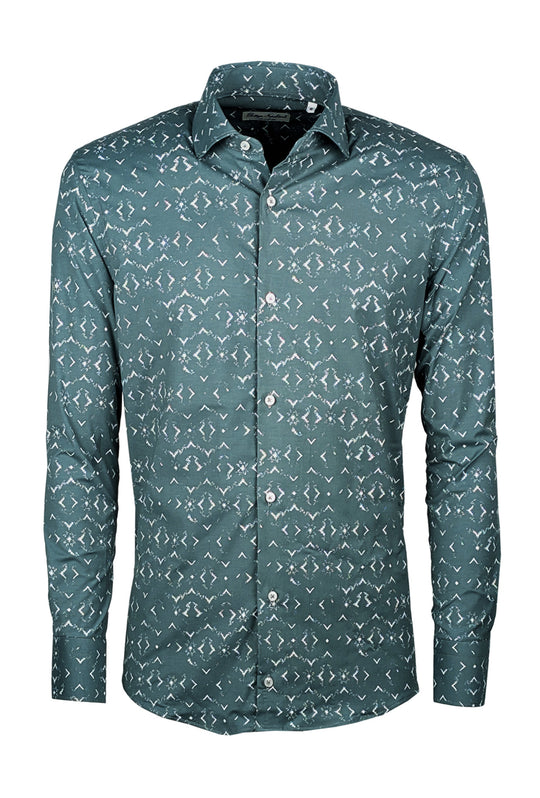 Camicia Uomo Manica lunga in cotone slim fit Fantasia - VERDE