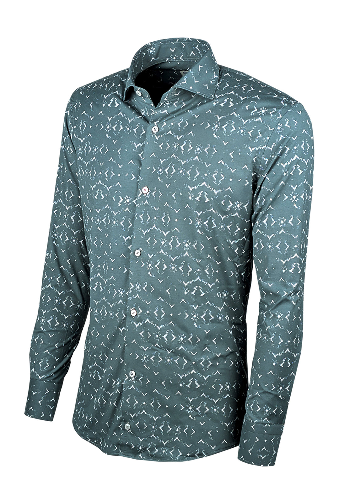 Camicia Uomo Manica lunga in cotone slim fit Fantasia - VERDE