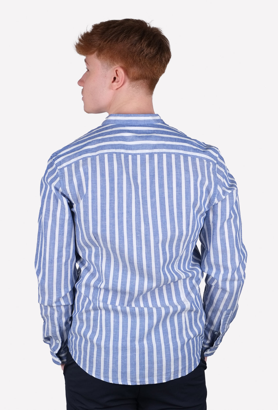 Camicia Uomo Manica lunga di Lino Collo coreano Camicie Dresserd - BLU