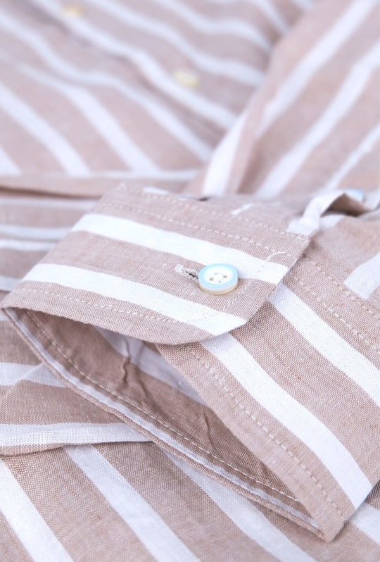 Camicia Uomo Manica lunga di Lino Collo coreano Camicie Dresserd - BEIGE