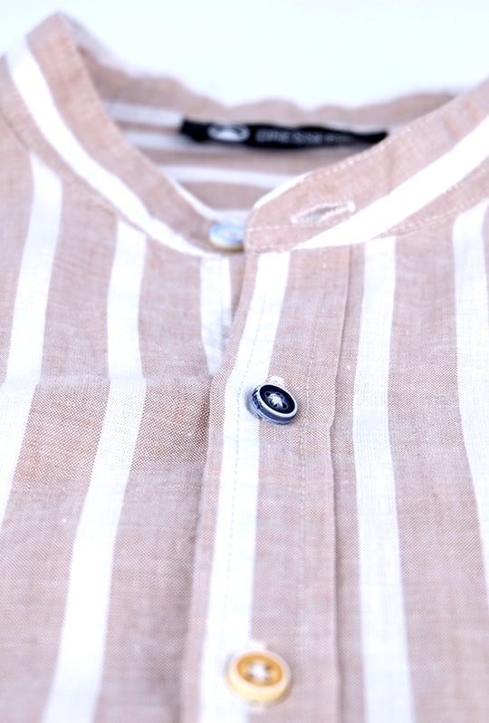 Camicia Uomo Manica lunga di Lino Collo coreano Camicie Dresserd - BEIGE