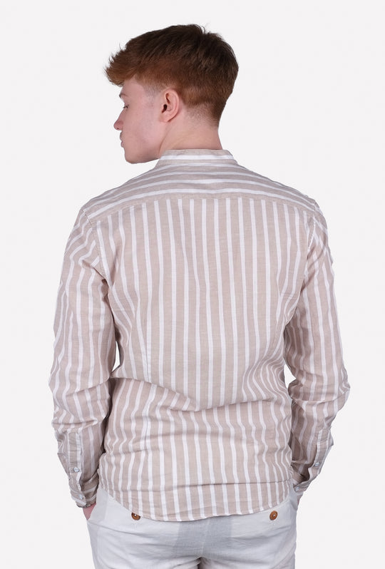 Camicia Uomo Manica lunga di Lino Collo coreano Camicie Dresserd - BEIGE