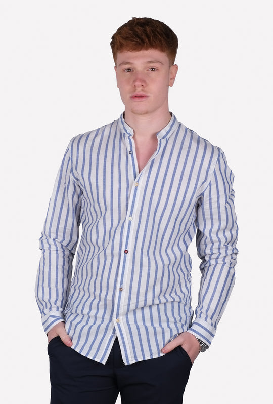 Camicia Uomo Manica lunga di Lino Collo coreano Camicie Dresserd - BIANCO