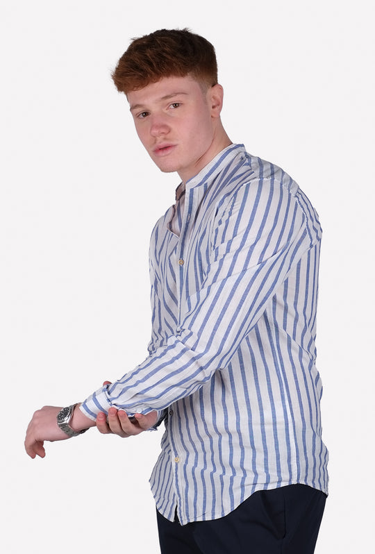 Camicia Uomo Manica lunga di Lino Collo coreano Camicie Dresserd - BIANCO