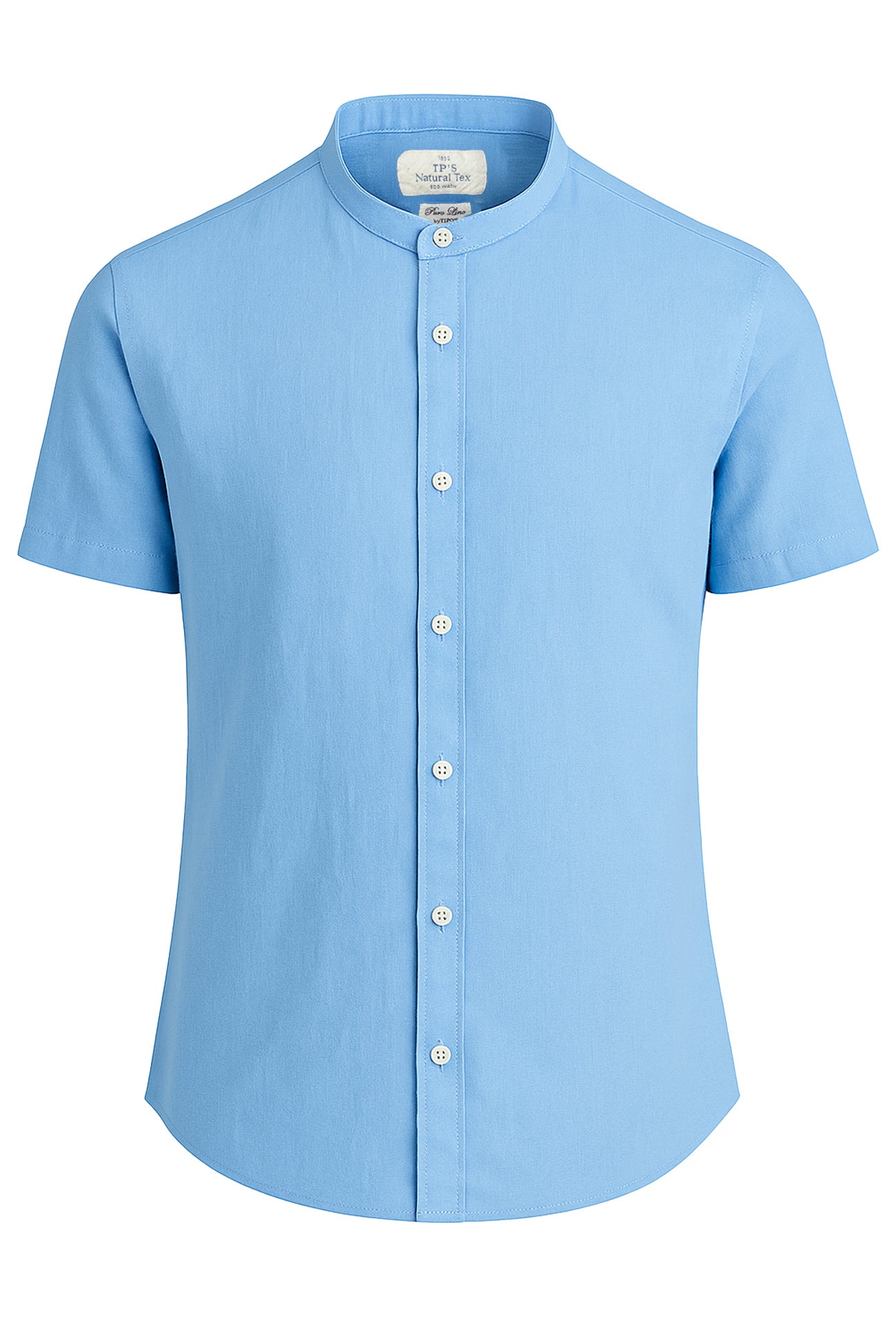 Camicia Uomo Mezza manica Tipo's Puro lino collo coreano AZZURRO
