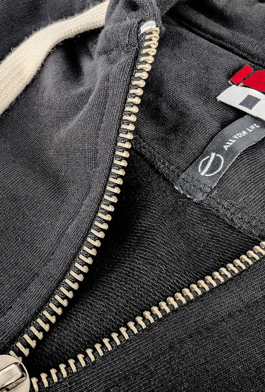 Felpa Uomo aperta con zip e cappuccio 100% Cotone - NERO
