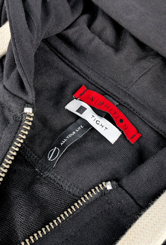Felpa Uomo aperta con zip e cappuccio 100% Cotone - NERO